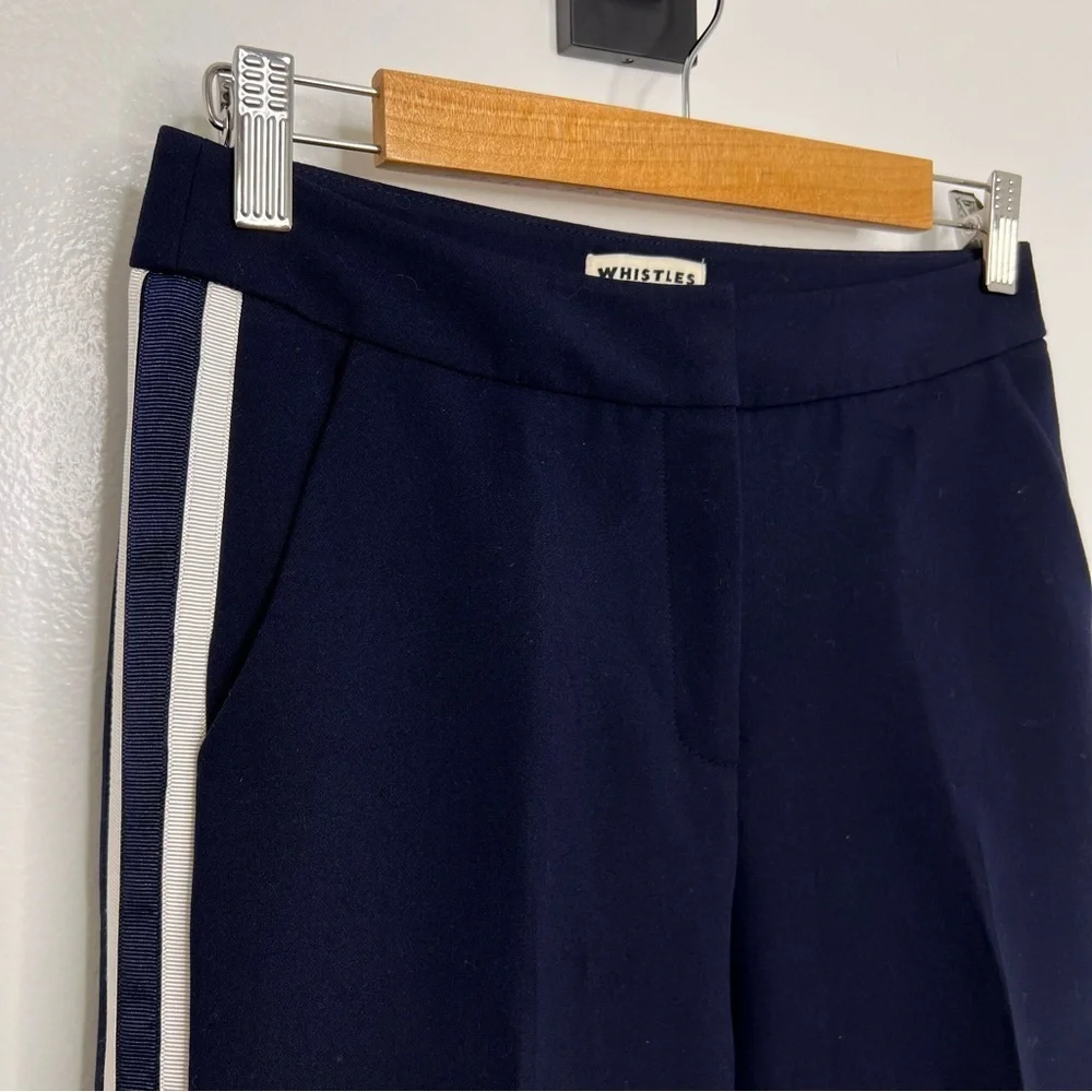 WHISTLES Navy Blue Slim Fit Side Pin Stripe Pants